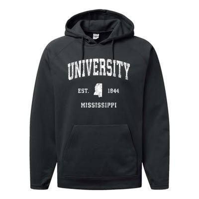 University Mississippi Ms Vintage Athletic Sports Performance Fleece Hoodie