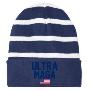 Ultra Maga Make American Great Again Striped Beanie with Solid Band