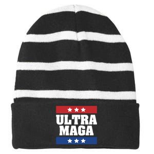 Ultra Maga | Make America Great Again | Trump 2024 Striped Beanie with Solid Band