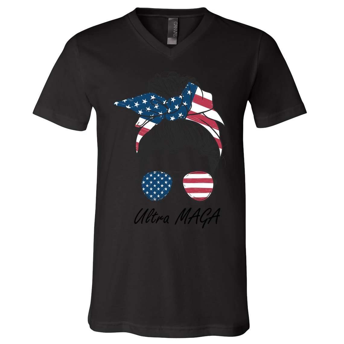 Ultra MAGA Messy Bun Parody Trump 2024 Anti Biden V-Neck T-Shirt