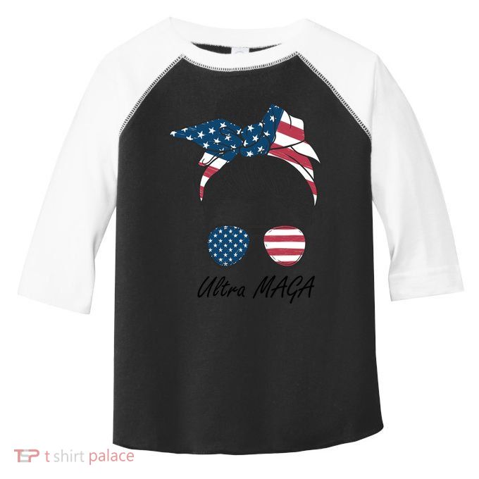 Ultra MAGA Messy Bun Parody Trump 2024 Anti Biden Toddler Fine Jersey T-Shirt