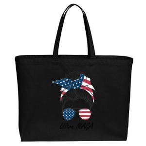 Ultra MAGA Messy Bun Parody Trump 2024 Anti Biden Cotton Canvas Jumbo Tote