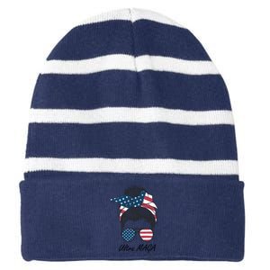 Ultra MAGA Messy Bun Parody Trump 2024 Anti Biden Striped Beanie with Solid Band