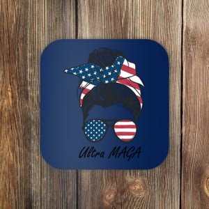 Ultra MAGA Messy Bun Parody Trump 2024 Anti Biden Coaster