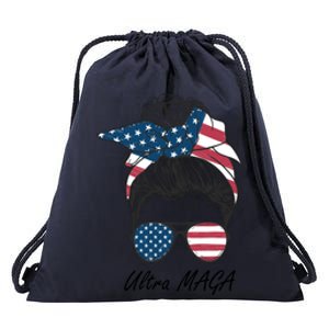 Ultra MAGA Messy Bun Parody Trump 2024 Anti Biden Drawstring Bag