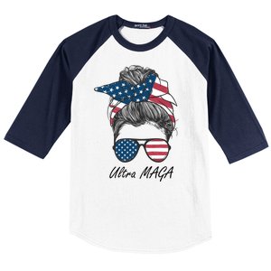 Ultra MAGA Messy Bun Parody Trump 2024 Anti Biden Baseball Sleeve Shirt