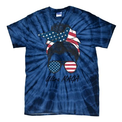 Ultra MAGA Messy Bun Parody Trump 2024 Anti Biden Tie-Dye T-Shirt