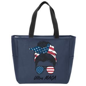 Ultra MAGA Messy Bun Parody Trump 2024 Anti Biden Zip Tote Bag