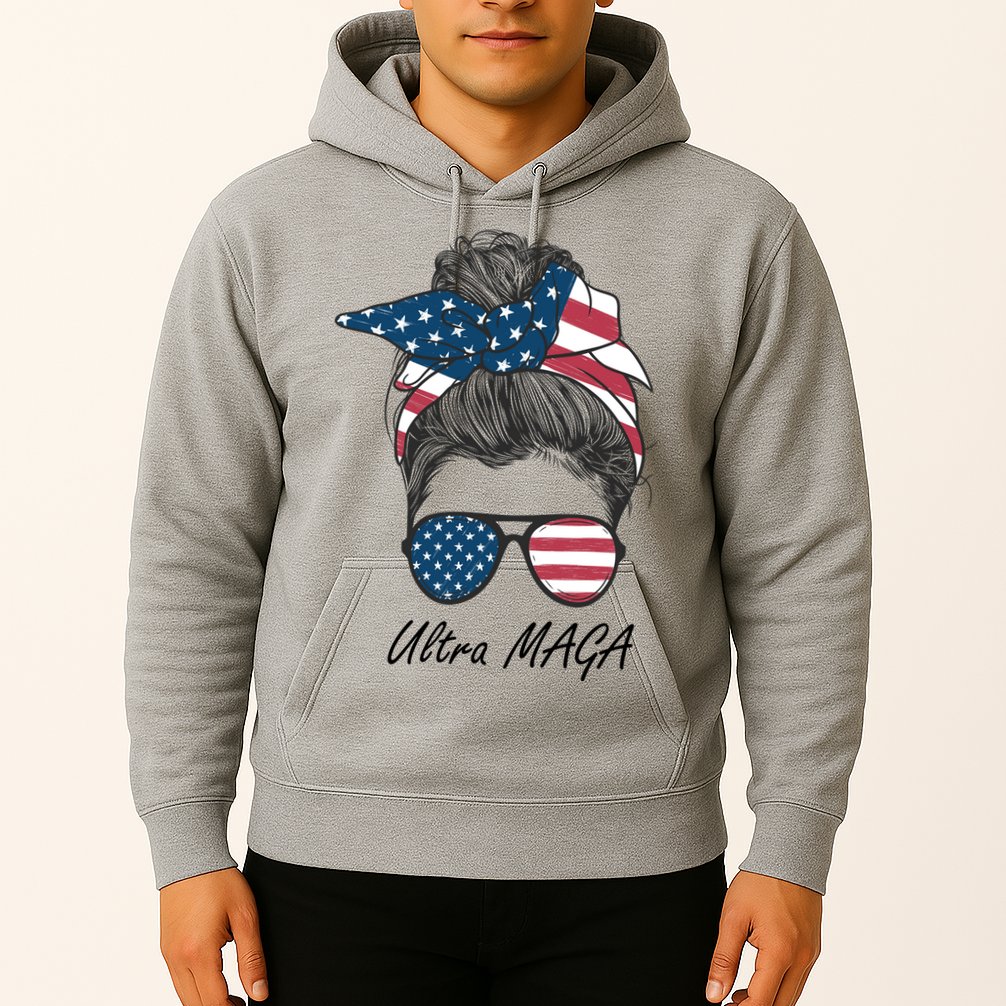 Ultra MAGA Messy Bun Parody Trump 2024 Anti Biden Hoodie