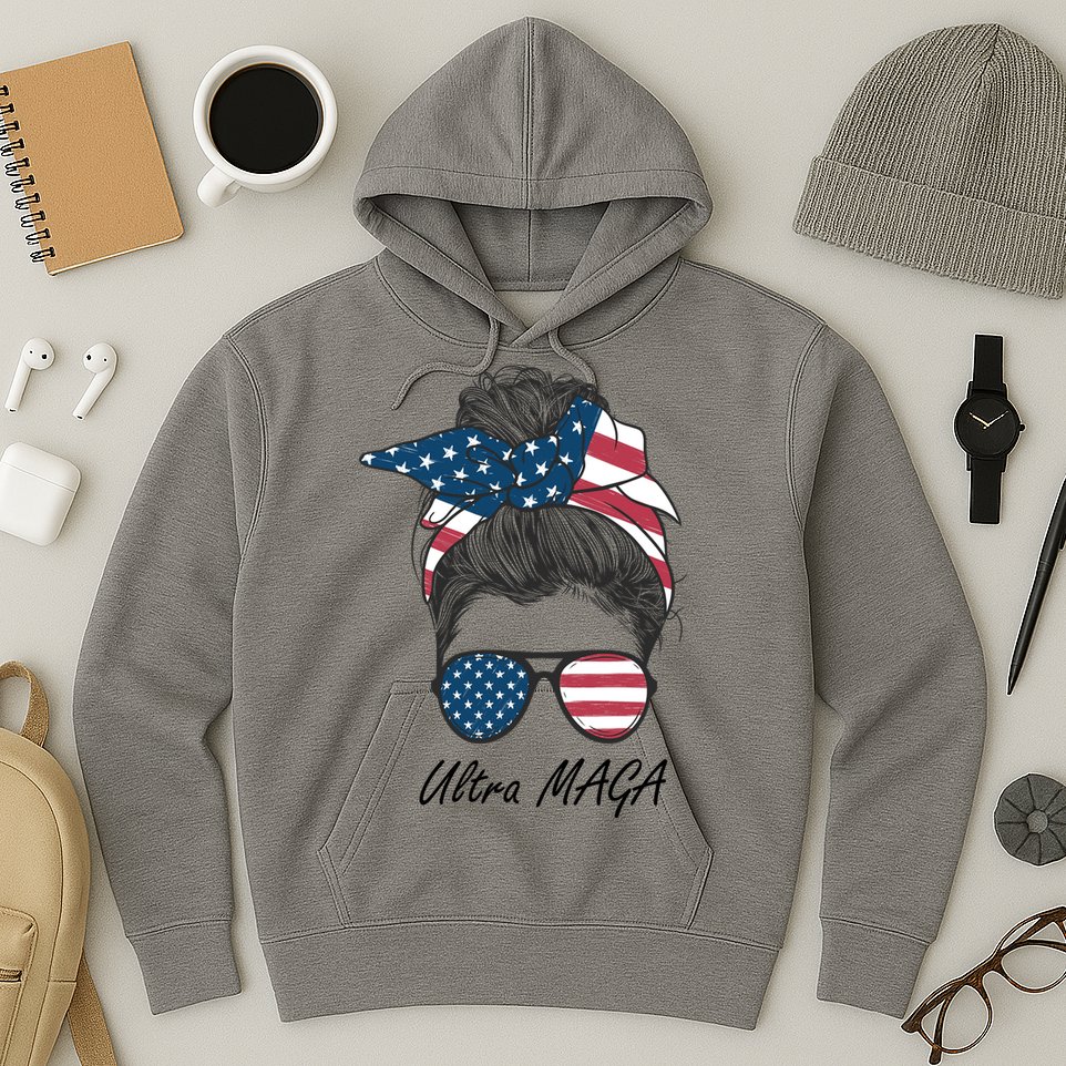 Ultra MAGA Messy Bun Parody Trump 2024 Anti Biden Hoodie