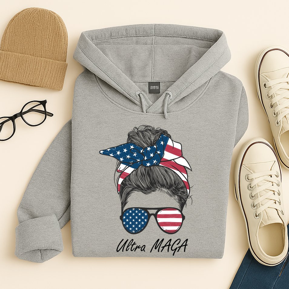 Ultra MAGA Messy Bun Parody Trump 2024 Anti Biden Hoodie