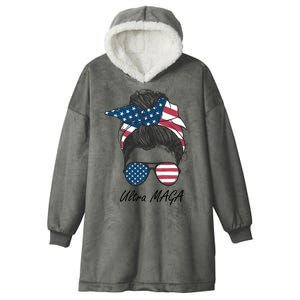 Ultra MAGA Messy Bun Parody Trump 2024 Anti Biden Hooded Wearable Blanket