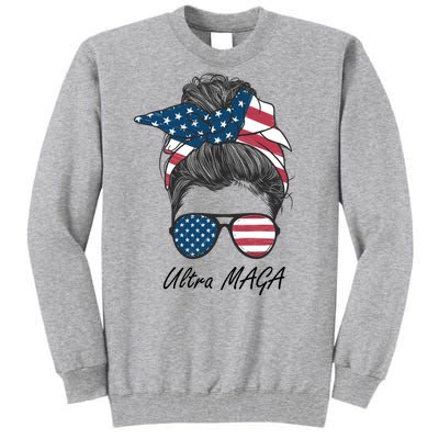 Ultra MAGA Messy Bun Parody Trump 2024 Anti Biden Tall Sweatshirt