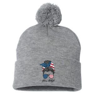 Ultra MAGA Messy Bun Parody Trump 2024 Anti Biden Pom Pom 12in Knit Beanie