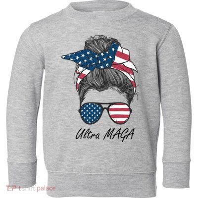 Ultra MAGA Messy Bun Parody Trump 2024 Anti Biden Toddler Sweatshirt