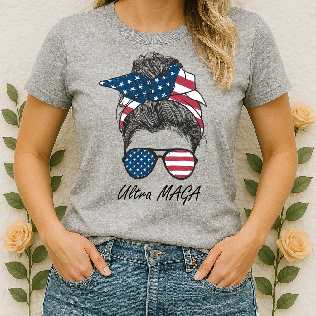 Ultra MAGA Messy Bun Parody Trump 2024 Anti Biden Womens T-Shirt