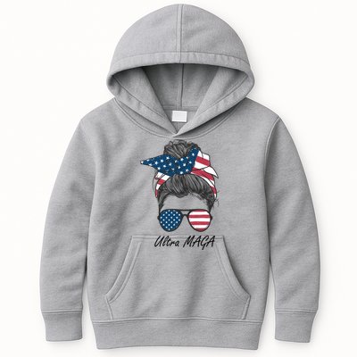Ultra MAGA Messy Bun Parody Trump 2024 Anti Biden Kids Hoodie