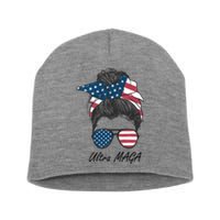 Ultra MAGA Messy Bun Parody Trump 2024 Anti Biden Short Acrylic Beanie