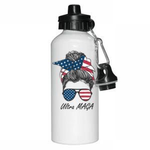 Ultra MAGA Messy Bun Parody Trump 2024 Anti Biden Aluminum Water Bottle