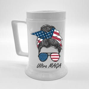 Ultra MAGA Messy Bun Parody Trump 2024 Anti Biden Beer Stein