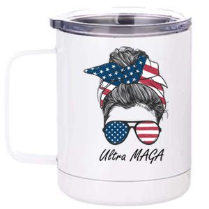 Ultra MAGA Messy Bun Parody Trump 2024 Anti Biden 12 oz Stainless Steel Tumbler Cup