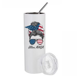 Ultra MAGA Messy Bun Parody Trump 2024 Anti Biden Stainless Steel Tumbler