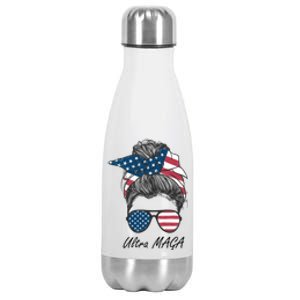 Ultra MAGA Messy Bun Parody Trump 2024 Anti Biden Stainless Steel Insulated Water Bottle