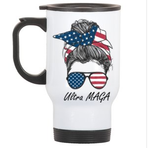 Ultra MAGA Messy Bun Parody Trump 2024 Anti Biden Stainless Steel Travel Mug