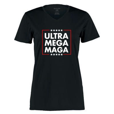 Ultra Mega Maga Trump Liberal Supporter Republican Family Women's Momentum V-Neck T-Shirt