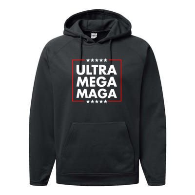 Ultra Mega Maga Trump Liberal Supporter Republican Family Performance Fleece Hoodie