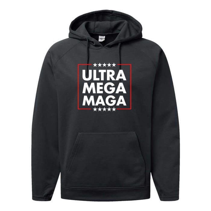 Ultra Mega Maga Trump Liberal Supporter Republican Family Performance Fleece Hoodie