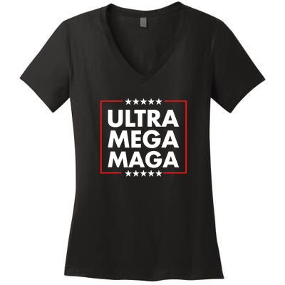 Ultra Mega Maga Trump Liberal Supporter Republican Family Women's V-Neck T-Shirt