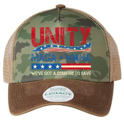 Unity Maga Maha WeVe Got A Country To Save American Flag Legacy Tie Dye Trucker Hat