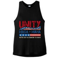 Unity Maga Maha WeVe Got A Country To Save American Flag Ladies PosiCharge Tri-Blend Wicking Tank