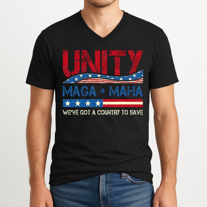 Unity Maga Maha WeVe Got A Country To Save American Flag V-Neck T-Shirt