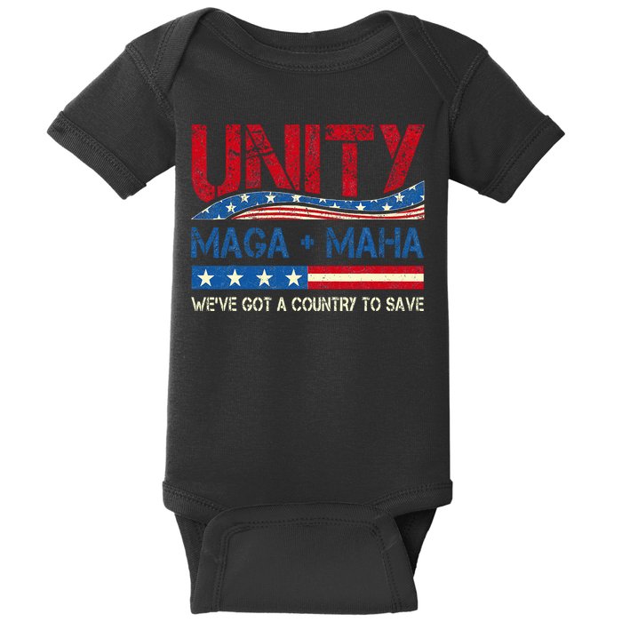 Unity Maga Maha WeVe Got A Country To Save American Flag Baby Bodysuit