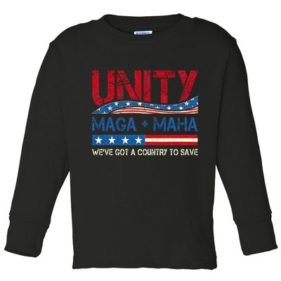 Unity Maga Maha WeVe Got A Country To Save American Flag Toddler Long Sleeve Shirt