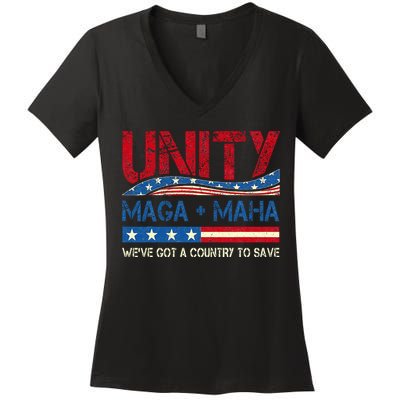 Unity Maga Maha WeVe Got A Country To Save American Flag Women's V-Neck T-Shirt