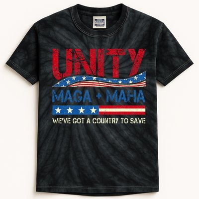 Unity Maga Maha WeVe Got A Country To Save American Flag Kids Tie-Dye T-Shirt