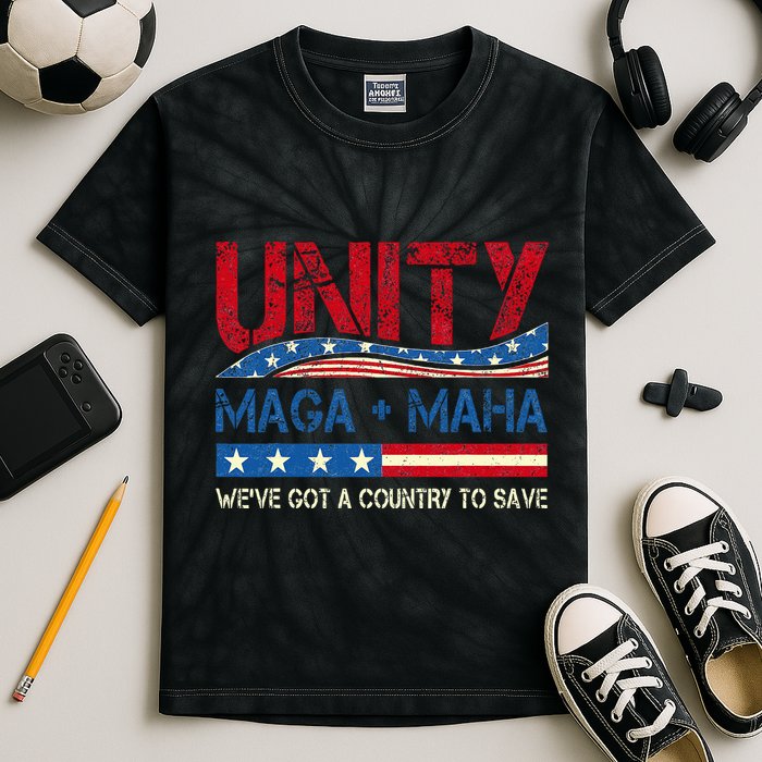 Unity Maga Maha WeVe Got A Country To Save American Flag Kids Tie-Dye T-Shirt