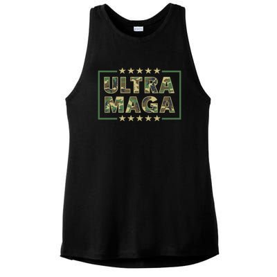 Ultra MAGA Military Camouflage Pro Donald Trump 2024 Ladies PosiCharge Tri-Blend Wicking Tank