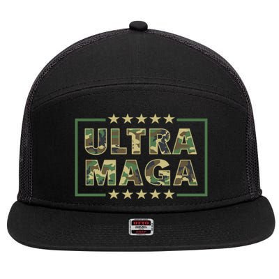 Ultra MAGA Military Camouflage Pro Donald Trump 2024 7 Panel Mesh Trucker Snapback Hat