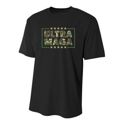 Ultra MAGA Military Camouflage Pro Donald Trump 2024 Youth Performance Sprint T-Shirt