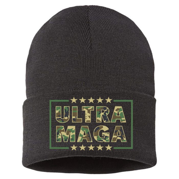 Ultra MAGA Military Camouflage Pro Donald Trump 2024 Sustainable Knit Beanie