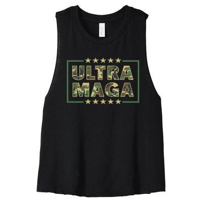 Ultra MAGA Military Camouflage Pro Donald Trump 2024 Women's Racerback Cropped Tank