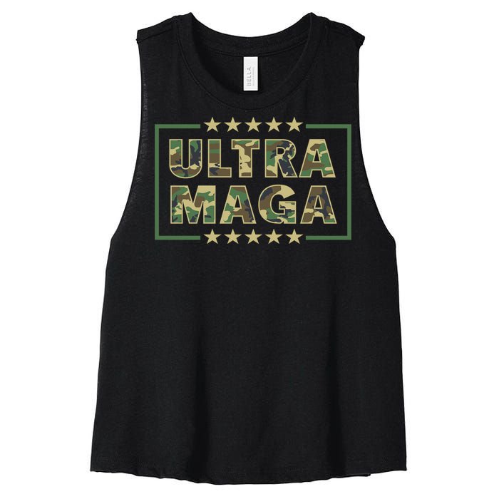 Ultra MAGA Military Camouflage Pro Donald Trump 2024 Women's Racerback Cropped Tank