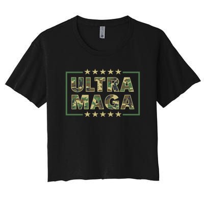 Ultra MAGA Military Camouflage Pro Donald Trump 2024 Women's Crop Top Tee