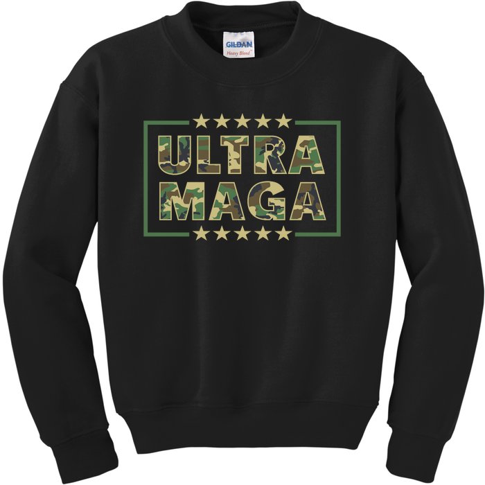 Ultra MAGA Military Camouflage Pro Donald Trump 2024 Kids Sweatshirt