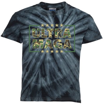 Ultra MAGA Military Camouflage Pro Donald Trump 2024 Kids Tie-Dye T-Shirt