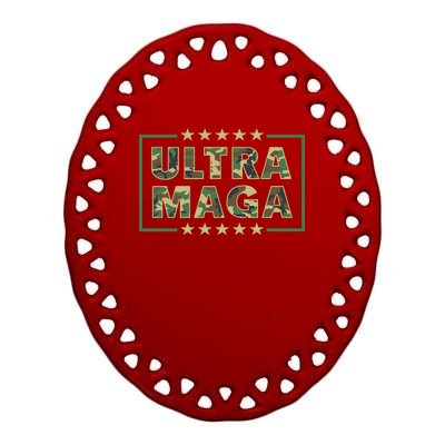 Ultra MAGA Military Camouflage Pro Donald Trump 2024 Ceramic Oval Ornament